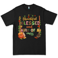 Black Thankful blessed and kind of a mess Premium Tee - NancyCooperArtShop