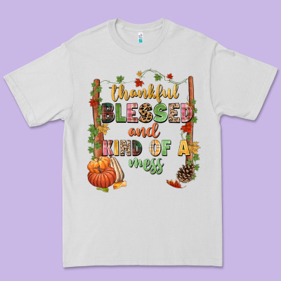 Thankful Blessed And Kind Of A Mess Premium Tee Designed By Nancycooperartshop