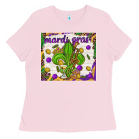 Bubblegum Pink Mardi Gras Fleur De Lis tumbler Ladies Tee - HowdyJamesFarm