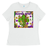 White Mardi Gras Fleur De Lis tumbler Ladies Tee - HowdyJamesFarm