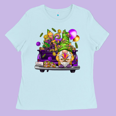 Mardi Gras Gnome On The Truck Ladies Tee Designed By Howdyjamesfarm