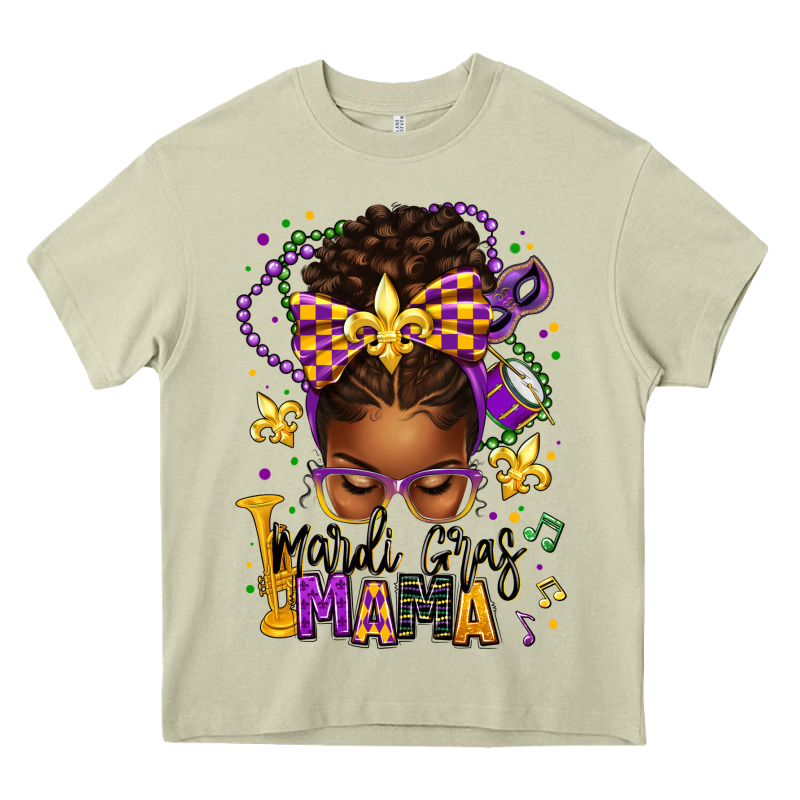 Mardi Gras Mama Afro Messy Bun Heavy Core Tee by texasbilliewilder | Teevron