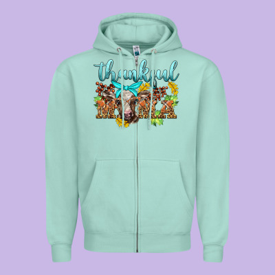 Thankful Mama Cow Zipper Hoodie Designed By Barkaloodesign