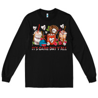 Black It's Game Day Y'all Baseball Coffee Cups Long Sleeve Tee - FaDigitalArtStudio