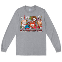 Heather Grey It's Game Day Y'all Baseball Coffee Cups Long Sleeve Tee - FaDigitalArtStudio