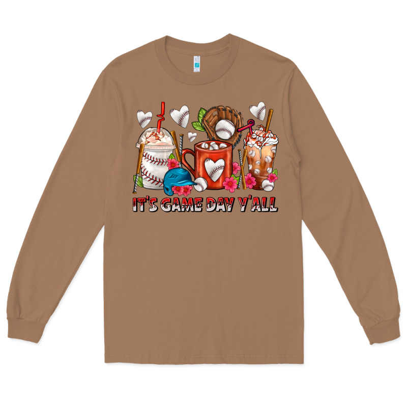 It's Game Day Y'all Baseball Coffee Cups Long Sleeve Tee by FaDigitalArtStudio | Teevron