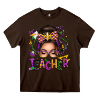 Chocolate Brown mardi gras teacher caucasian messy bun Heavy Core Tee - texasbilliewilder