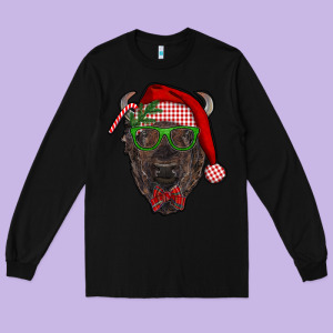 Christmas Bison Long Sleeve Tee Designed By Ranaportraitstore