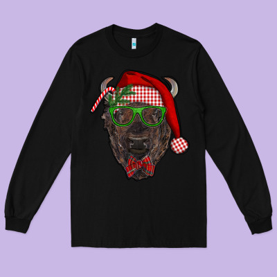 Christmas Bison Long Sleeve Tee Designed By Ranaportraitstore