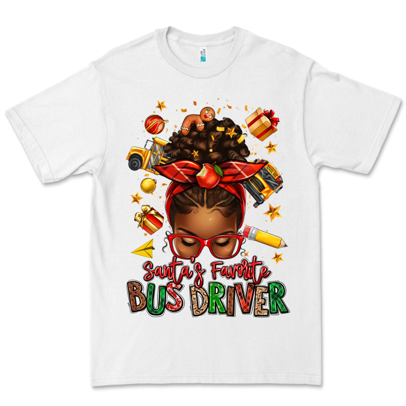 Santas Favorite School Bus Driver Afro Messy Bun Premium Tee by texasbilliewilder | Teevron