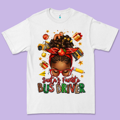 Santas Favorite School Bus Driver Afro Messy Bun Premium Tee Designed By Texasbilliewilder