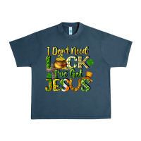 Midnight Navy I don't need luck i've got Jesus Urban Heavy Tee - CowGirlArtShop