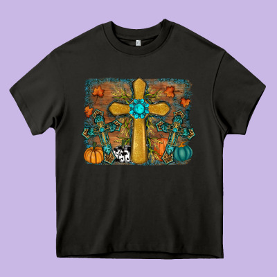 Fall Gemstone Cross Heavy Core Tee Designed By Ranaportraitstore