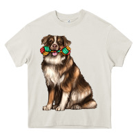Cream australian shepherd with rope toy Heavy Core Tee - texasbilliewilder