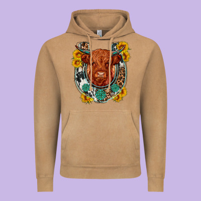 Western Leopard Cowhide Cow Horseshoe Vintage Hoodie Designed By Oliviacreatesart