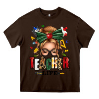 Chocolate Brown teacher life blonde caucassian messy bun Heavy Core Tee - texasbilliewilder