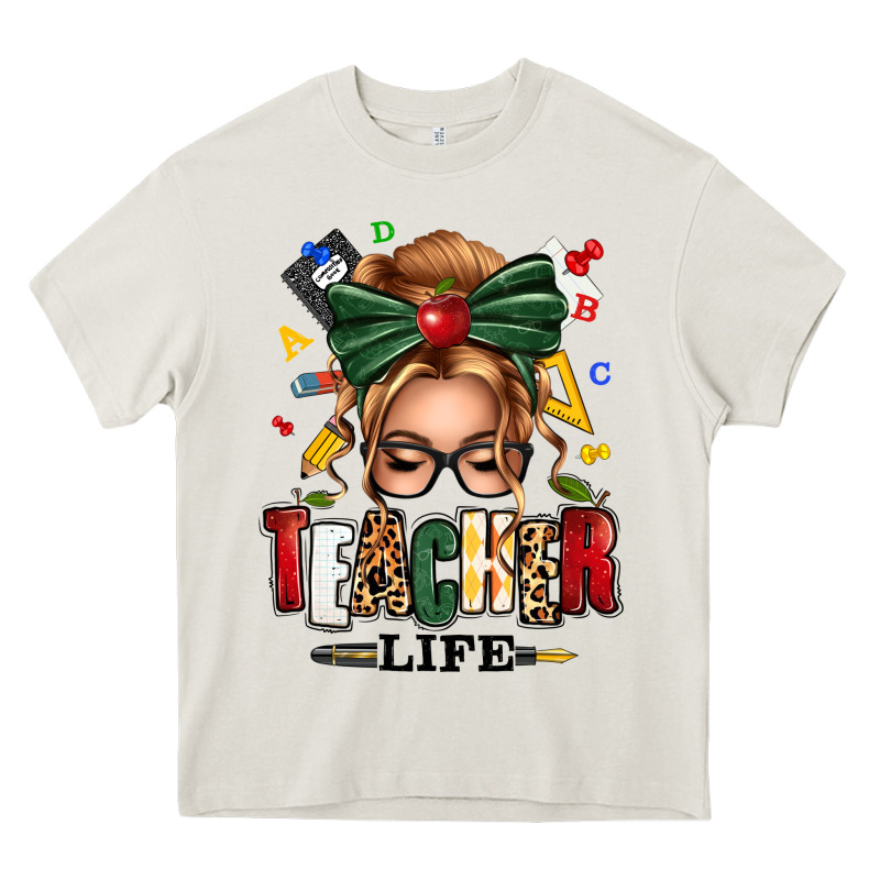 Teacher Life Blonde Caucassian Messy Bun Heavy Core Tee by texasbilliewilder | Teevron