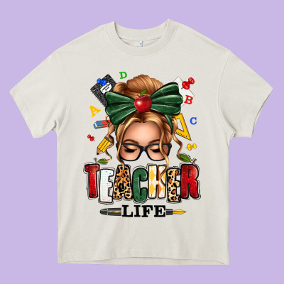 Teacher Life Blonde Caucassian Messy Bun Heavy Core Tee Designed By Texasbilliewilder