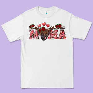 Valentine's Day Mama Black Highland Cow Premium Tee Designed By Ranaportraitstore