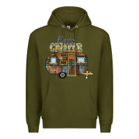 Army Green Happy Camper Premium Hoodie - CowhideDigitalArt