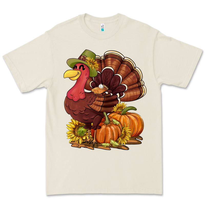 Thanksgiving Turkey With Pumpkin And Sunflower Premium Tee by NancyCooperArtShop | Teevron