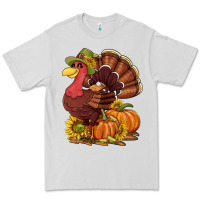 Dove Grey Thanksgiving turkey with pumpkin and sunflower Premium Tee - NancyCooperArtShop