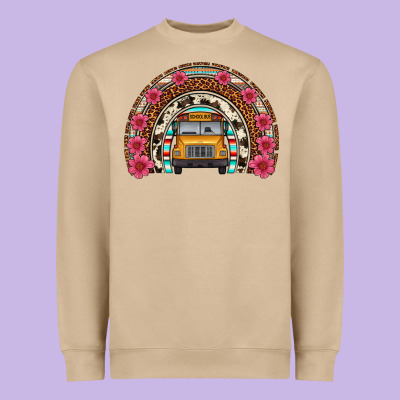 School Bus Leopard Cowhide Rainbow Heavyweight Sweatshirt Designed By Artiststas