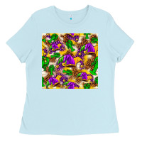 Baby Blue Mardi Gras jester had and crawfish with leopard pa Ladies Tee - HowdyJamesFarm