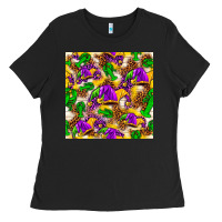 Black Mardi Gras jester had and crawfish with leopard pa Ladies Tee - HowdyJamesFarm