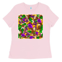 Bubblegum Pink Mardi Gras jester had and crawfish with leopard pa Ladies Tee - HowdyJamesFarm