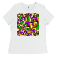 White Mardi Gras jester had and crawfish with leopard pa Ladies Tee - HowdyJamesFarm