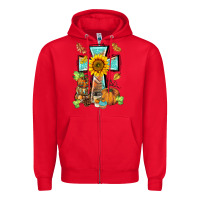 Red western thankful cross pumpkin Zipper Hoodie - BarkalooDesign