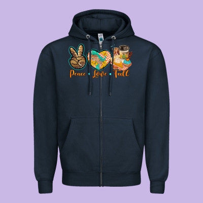 Peace Love Fall Zipper Hoodie Designed By Barkaloodesign