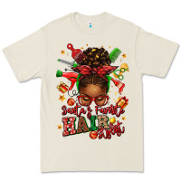 Santas Favorite Hair Stylist Afro Messy Bun Premium Tee | Teevron