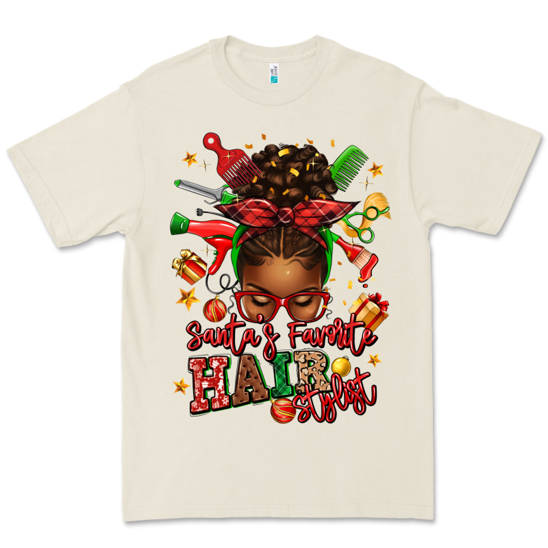 Santas Favorite Hair Stylist Afro Messy Bun Premium Tee by texasbilliewilder | Teevron