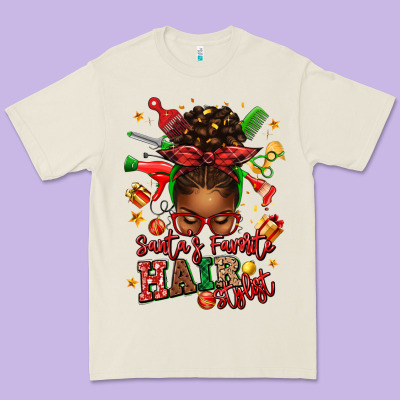 Santas Favorite Hair Stylist Afro Messy Bun Premium Tee Designed By Texasbilliewilder