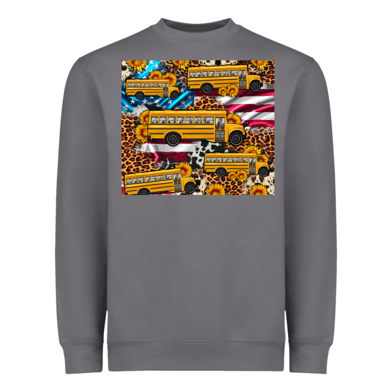 School Bus American Flag Sunflower Cowhide Leopard Heavyweight Sweatshirt by Artiststas | Teevron