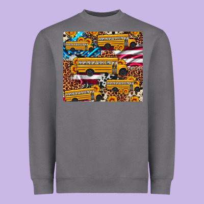 School Bus American Flag Sunflower Cowhide Leopard Heavyweight Sweatshirt Designed By Artiststas