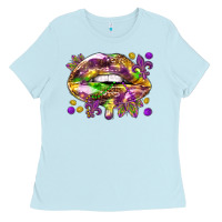 Baby Blue Mardi Gras lips Ladies Tee - HowdyJamesFarm