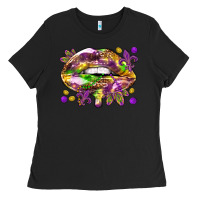 Black Mardi Gras lips Ladies Tee - HowdyJamesFarm