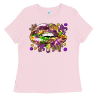 Bubblegum Pink Mardi Gras lips Ladies Tee - HowdyJamesFarm