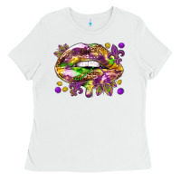 White Mardi Gras lips Ladies Tee - HowdyJamesFarm