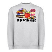 Heather Grey teacher life with books  pen and coffee Heavyweight Sweatshirt - Artiststas