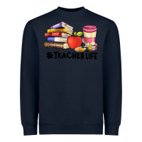 Navy teacher life with books  pen and coffee Heavyweight Sweatshirt - Artiststas