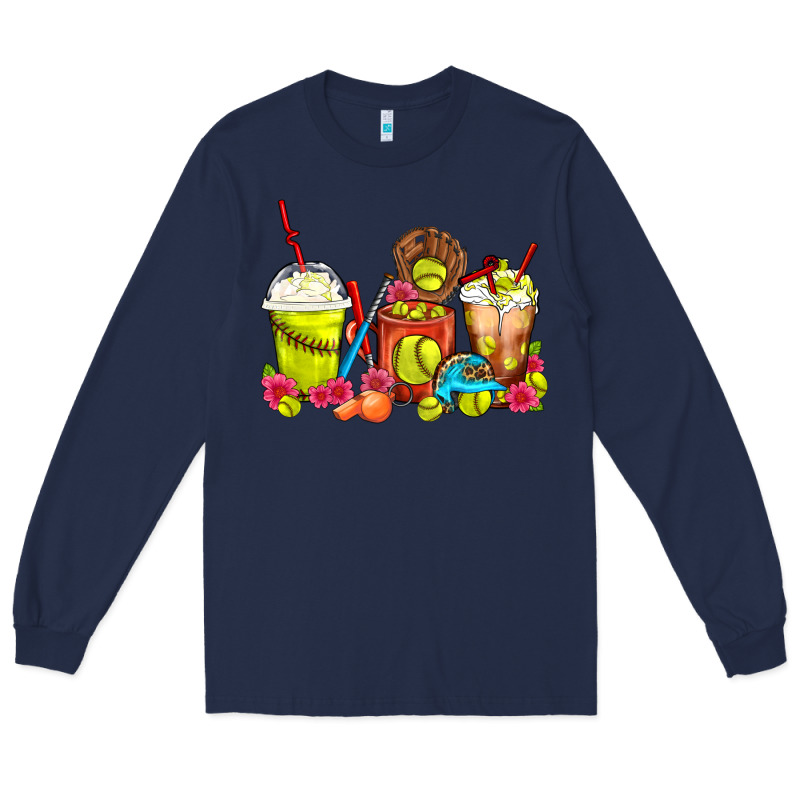 Softball Coffee Cups Long Sleeve Tee by FaDigitalArtStudio | Teevron