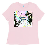 Bubblegum Pink summer vibes with birds Ladies Tee - TumblerDesignByShophia