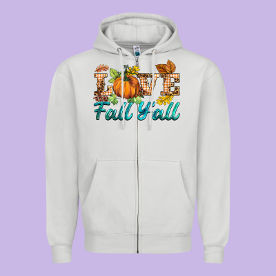 Love Fall Y'all Zipper Hoodie Designed By Barkaloodesign