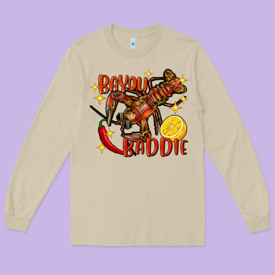 Crawfish Bayou Baddie Long Sleeve Tee Designed By Fadigitalartstudio