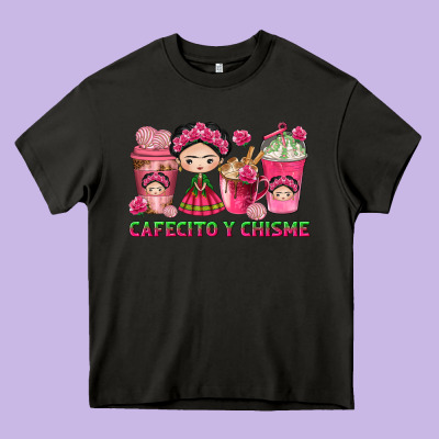 Cafecito Y Chisme With Coffee Cups Heavy Core Tee Designed By Texasbilliewilder