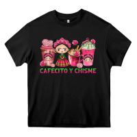 Black cafecito y chisme with coffee cups Heavy Core Tee - texasbilliewilder